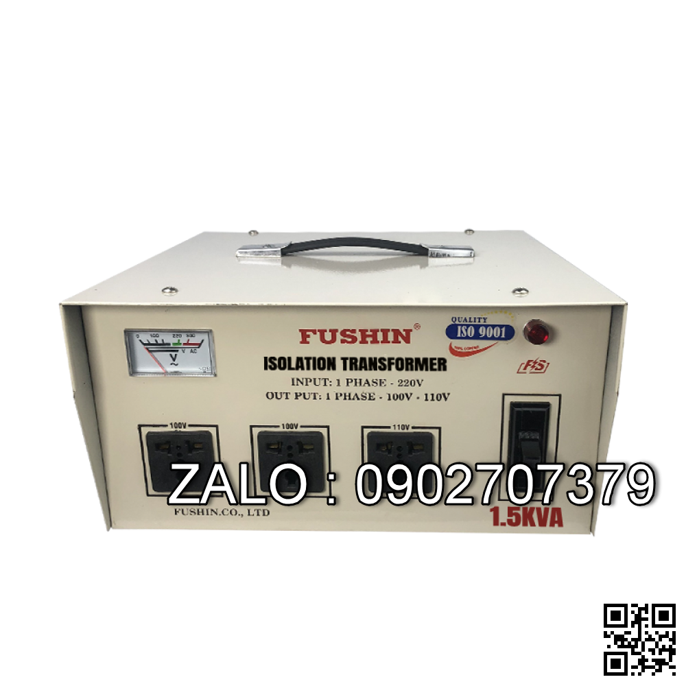 Biến áp cách ly 1P 220V/110V-220V 1.5KVA-Dây Đồng - Nhản hiệu : Fushin