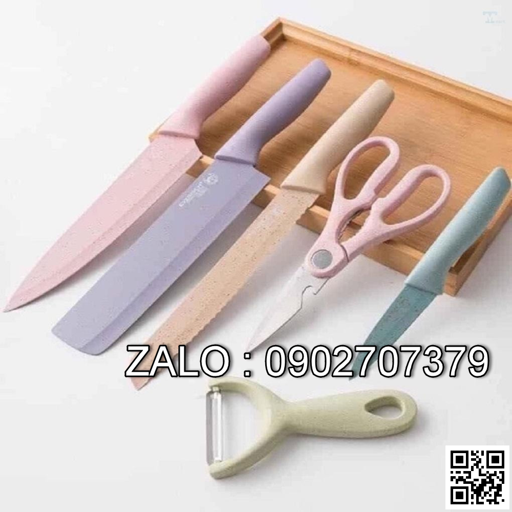 Bộ dao sắc màu 6 món kháng khuẩn Everrich (Kiện 30 bộ)