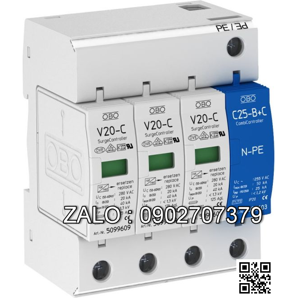 Thiết bị cắt lọc sét 3 pha V20-C/3+NPE-280 OBO 5094656