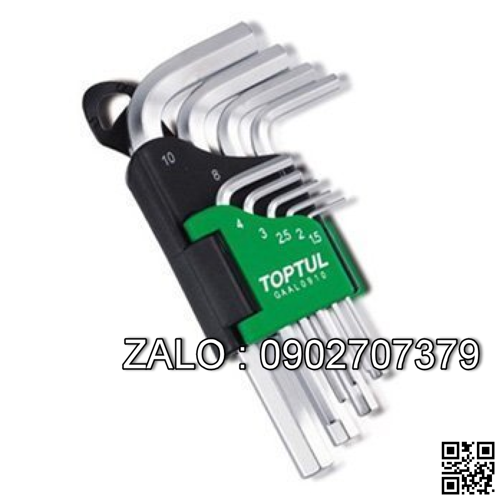 Bộ chìa vặn lục giác thường TOPTUL 9 cây 1.5-10mm loại ngắn Mạ crom GAAL0910