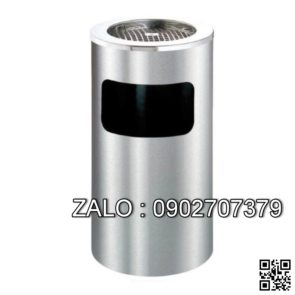 Thùng rác inox tròn có gạt tàn thuốc lá A35-B