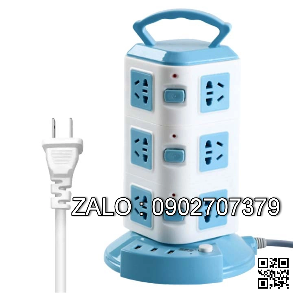 Ổ Cắm Điện Đứng 3 Tầng 12 Lỗ Cắm 3 Cổng Sạc USB