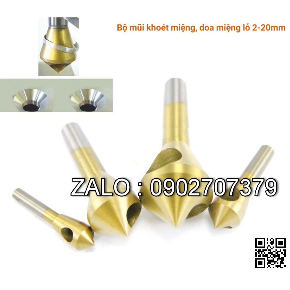 2-20mm Bộ mũi doa lỗ kim loại dạng đầu nón lỗ phay xiên phủ Titanium 4 chi tiết