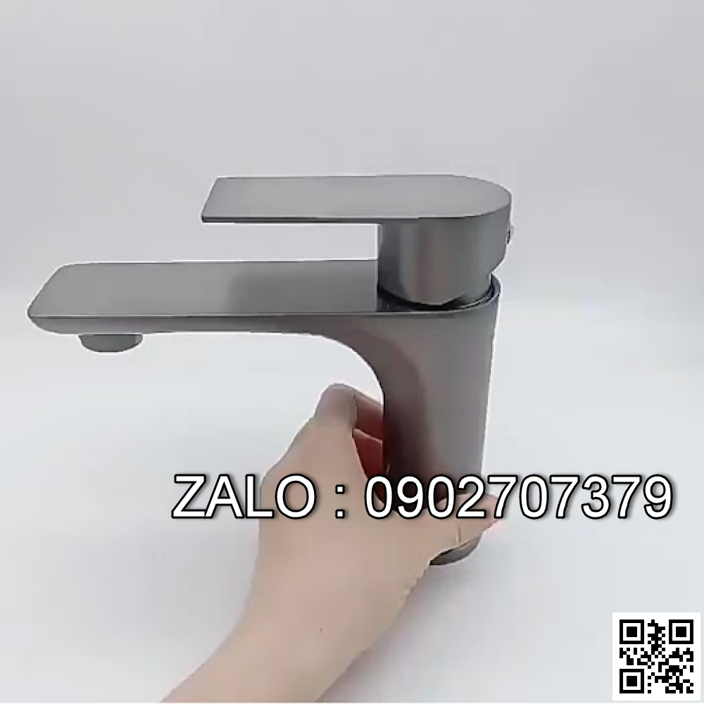 Vòi lavabo nóng lạnh tay vuông nano xám