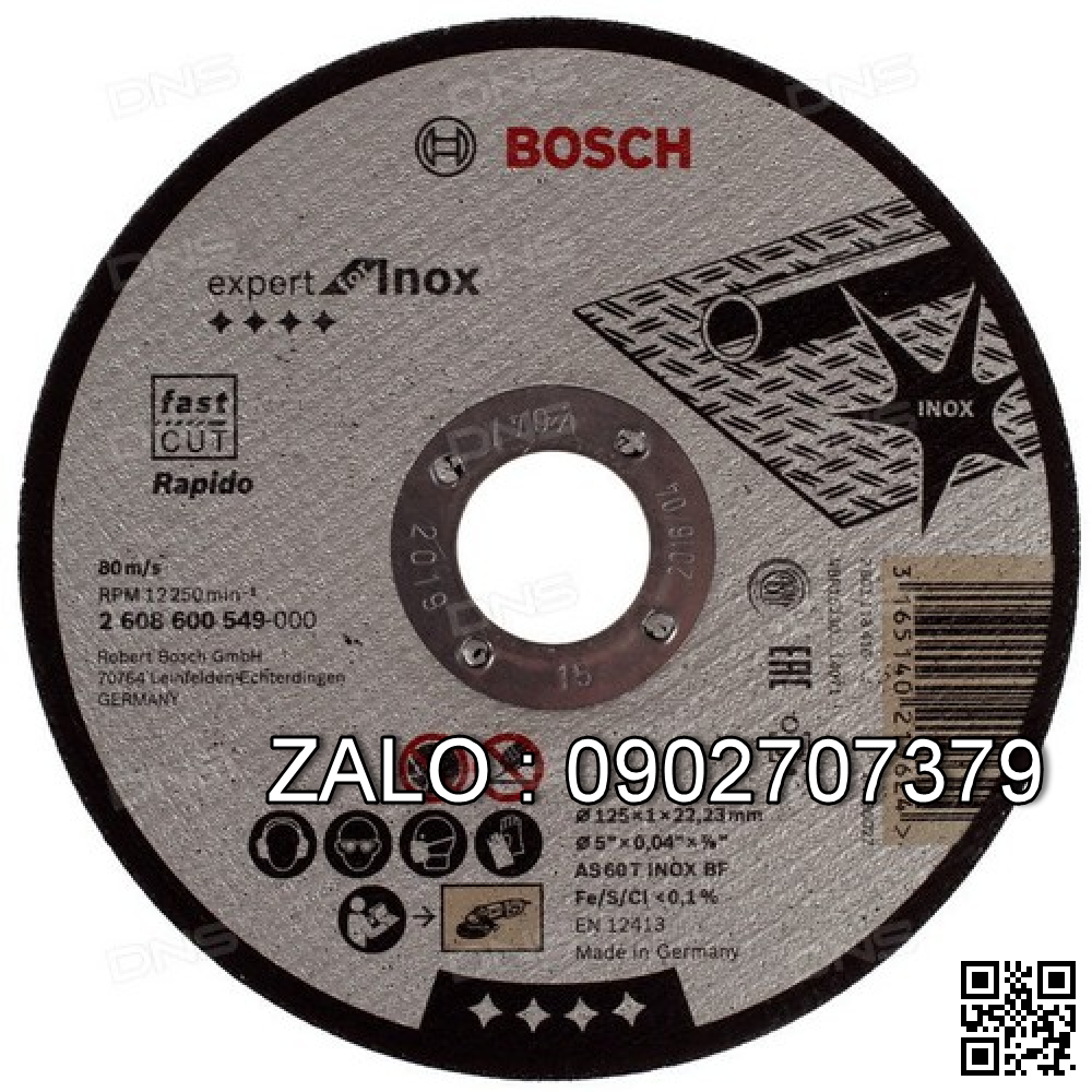 Đá cắt inox BOSCH 125x1x22.2mm 2608600549