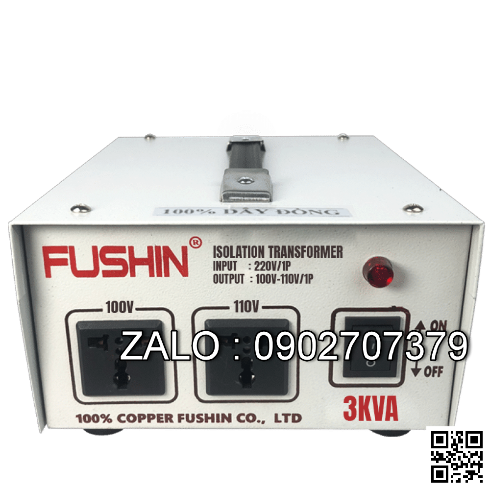 Biến áp cách ly 1P 220V/110V-220V 3KVA-Dây Đồng - Nhản hiệu : Fushin