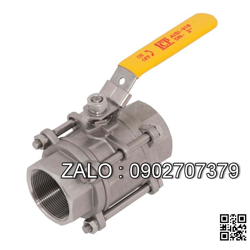 Van bi ren 3PC mạ kẽm tay gạt DN20