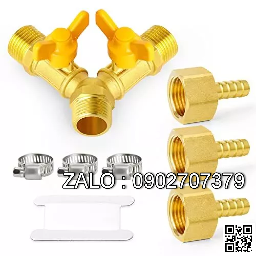Van thau 3 ngã ren trong ở giữa 2 ren ngoài 2 khóa thau DN35