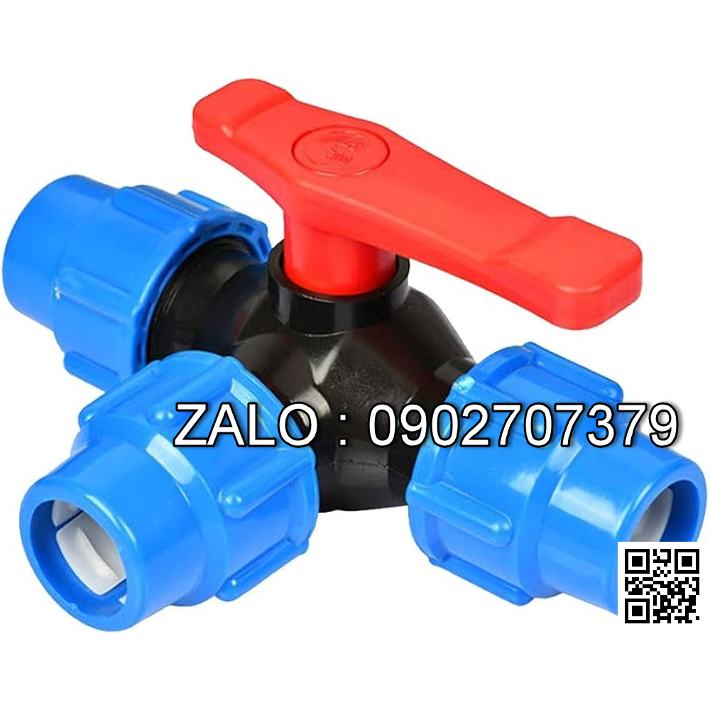 Van bi nhựa PPR rắc co 3 đầu sử dụng ống phi 63