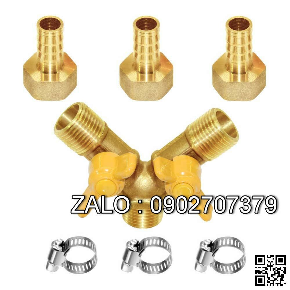 Van thau 3 ngã ren trong ở giữa - 2 đầu nối ống mềm DN50