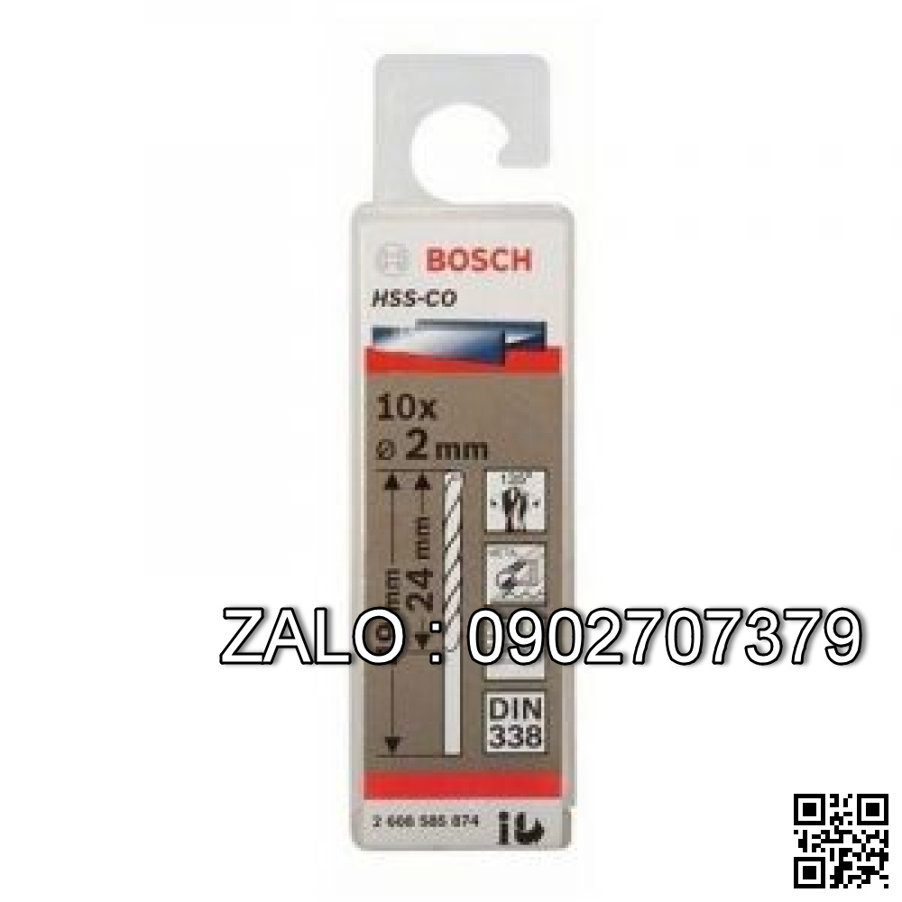 Mũi khoan INOX HSS-Co 2mm (hộp 10 mũi) Bosch 2608585874