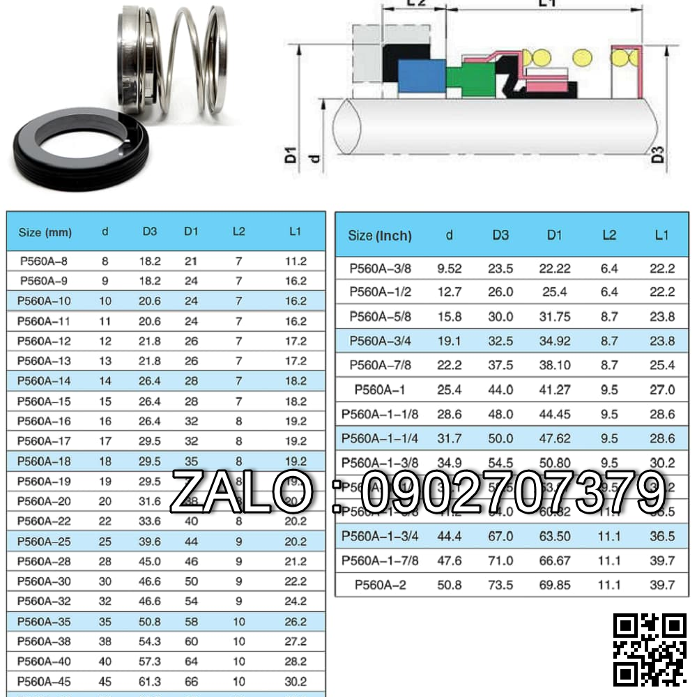 Phốt bơm nước lò xo , trục9.52mm , P560A-3/8