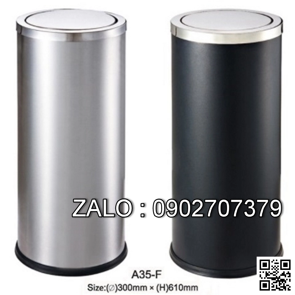 Thùng rác inox A35-F(đen) - Nắp lật