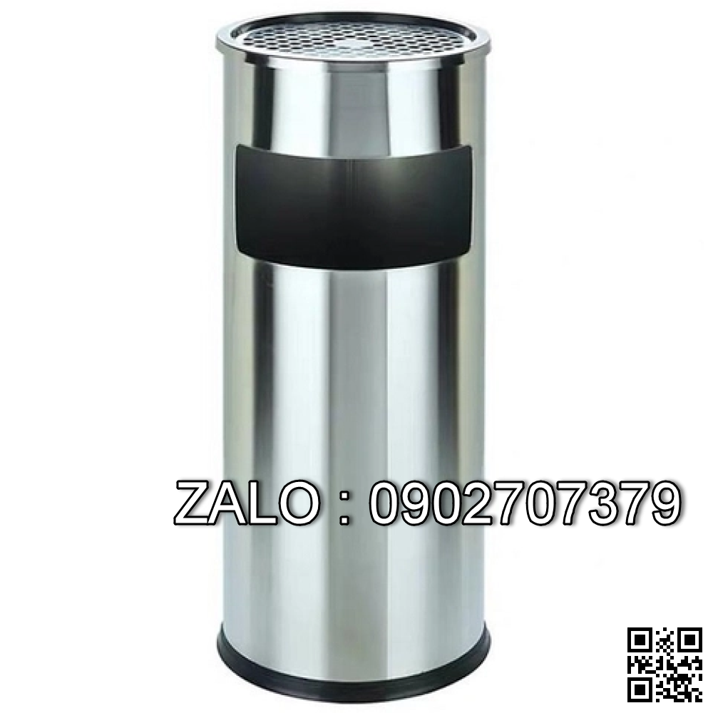 Thùng rác inox tròn có gạt tàn thuốc lá A35-A (Màu Trắng)