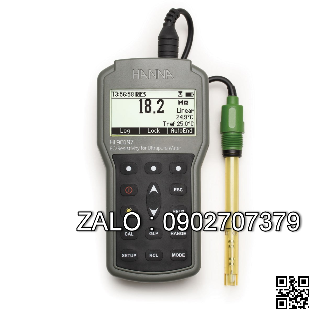 Máy đo EC/TDS/Điện trở suất/Muối/Nhiệt độ Hanna HI98197 (0.000 - 9.999 μS/cm)