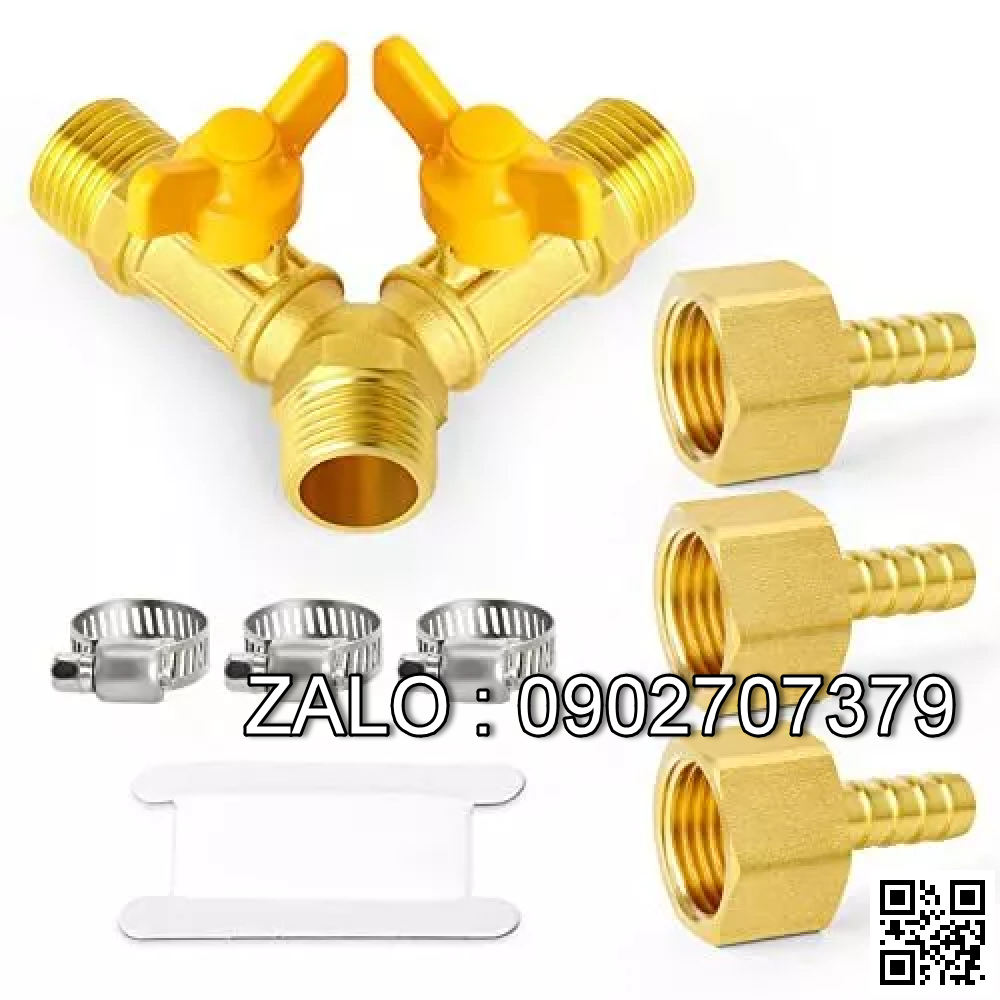 Van thau 3 ngã ren trong ở giữa 2 ren ngoài 2 khóa thau DN10