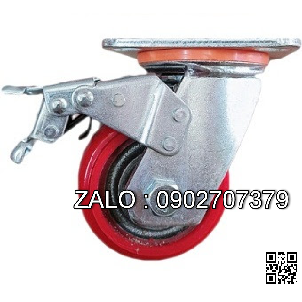 Bánh Xe PU Gang Đỏ Càng 6 Ly - Bảng Tròn Phi 150x50 - Khóa Tải Trọng 350kg / 1 Cái