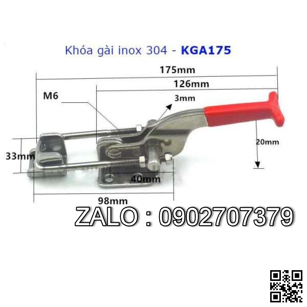 Khóa gài nhanh inox 304 dài 175mm, tay kéo điều chỉnh chiều dài - KGA175