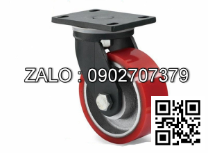 Bánh Xe PU Gang Đỏ Hàn Quốc Phi 130x50 - Xoay Tải Trọng 300kg / 1 Cái