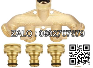 Van thau 5 ngã ren trong ở giữa - 4 khóa thau - 4 đầu nối ống hơi DN15