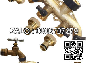 Van thau 5 ngã ren trong ở giữa - 4 khóa thau - 4 đầu nối ống hơi DN10