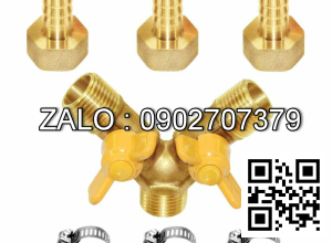 Van thau 3 ngã ren trong ở giữa - 2 khóa thau - 2 đầu nối ống hơi DN35