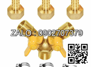 Van thau 3 ngã ren trong ở giữa - 2 khóa thau - 2 đầu nối ống hơi DN33