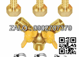 Van thau 3 ngã ren trong ở giữa - 2 khóa nhựa - 2 đầu nối ống hơi DN35