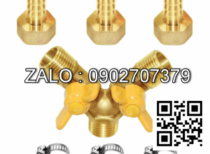 Van thau 3 ngã ren trong ở giữa - 2 khóa nhựa - 2 đầu nối ống hơi DN33