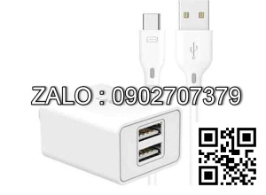 Bộ Sạc Cóc Cáp 2 Usb TypeC 2.1A Lanex LCD-06CC (1m)