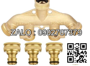 Van thau 5 ngã ren trong ở giữa - 4 khóa thau - 4 đầu nối ống hơi DN8