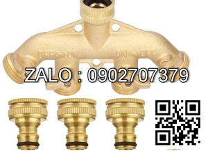 Van thau 5 ngã ren trong ở giữa - 4 khóa thau - 4 đầu nối ống hơi DN15