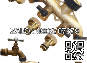 Van thau 5 ngã ren trong ở giữa - 4 khóa thau - 4 đầu nối ống hơi DN10