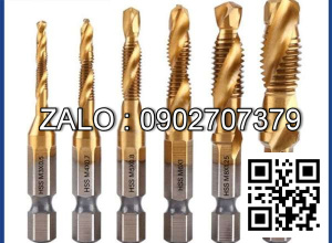 Mũi khoan taro ren M3-M10 phủ Titanium chuôi lục giác