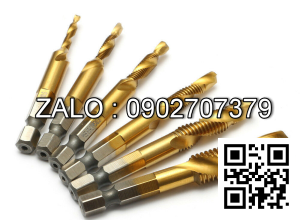 Bộ 6 Mũi Taro Ren cao cấp ( bộ 6 mũi ta rô 3, 4, 5, 6, 8, 10 ) chuôi lục giác phủ Titan mũi khoan taro