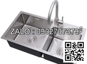 Combo Chậu Rửa Chén 2 Ngăn Lệch 82X45Cm Phủ Nano Đen Chống Trầy