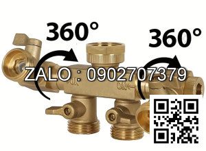 Van thau 5 ngã ren trong ở giữa - 4 khóa ren ngoài - 2 đầu sống DN27