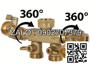 Van thau 5 ngã ren trong ở giữa - 4 khóa ren ngoài - 2 đầu sống DN34