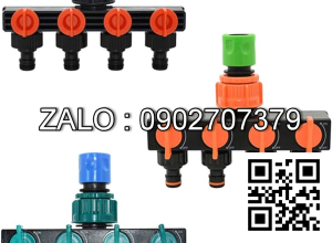 Van nhựa 5 ngã ren trong ở giữa - 4 khóa - 4 đầu nối ống màu xanh dương D34