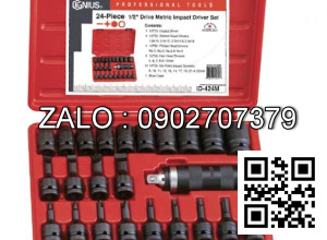 Bộ khẩu, tuýp 1/2 đầu vít và tay vặn 24 chi tiết