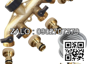 Van thau 5 ngã ren trong ở giữa - 4 khóa thau - 4 đầu nối ống hơi DN50