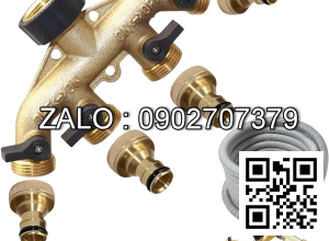 Van thau 5 ngã ren trong ở giữa - 4 khóa thau - 4 đầu nối ống hơi DN35