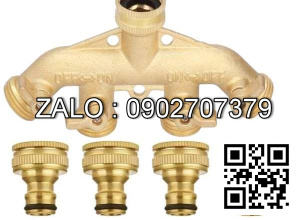 Van thau 5 ngã ren trong ở giữa - 4 khóa thau - 4 đầu nối ống hơi DN15