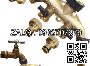 Van thau 5 ngã ren trong ở giữa - 4 khóa thau - 4 đầu nối ống hơi DN10