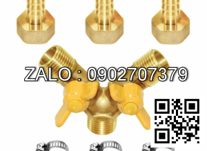 Van thau 3 ngã ren trong ở giữa - 2 khóa thau - 2 đầu nối ống hơi DN33