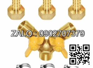 Van thau 3 ngã ren trong ở giữa - 2 khóa nhựa - 2 đầu nối ống hơi DN50