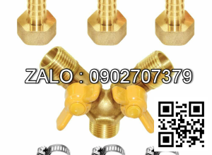 Van thau 3 ngã ren trong ở giữa - 2 khóa nhựa - 2 đầu nối ống hơi DN40