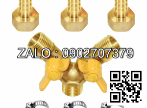 Van thau 3 ngã ren trong ở giữa - 2 khóa nhựa - 2 đầu nối ống hơi DN35