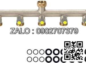 Van thau 6 ngã ren trong ở giữa - 5 khóa - 4 đầu nối ống hơi DN27