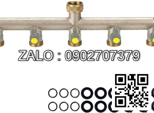 Van thau 6 ngã ren trong ở giữa - 5 khóa - 4 đầu nối ống hơi DN21